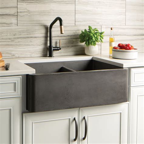 grey kitchen with farmhouse sink